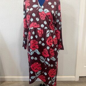 Women's Wrap-Style Floral Dress in Burgundy and Pink
